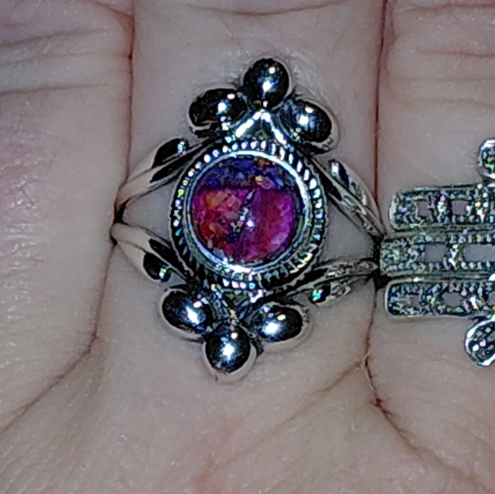 Pink Dahlia Turquoise Vintage Style Sterling Silver Ring Size 9.5